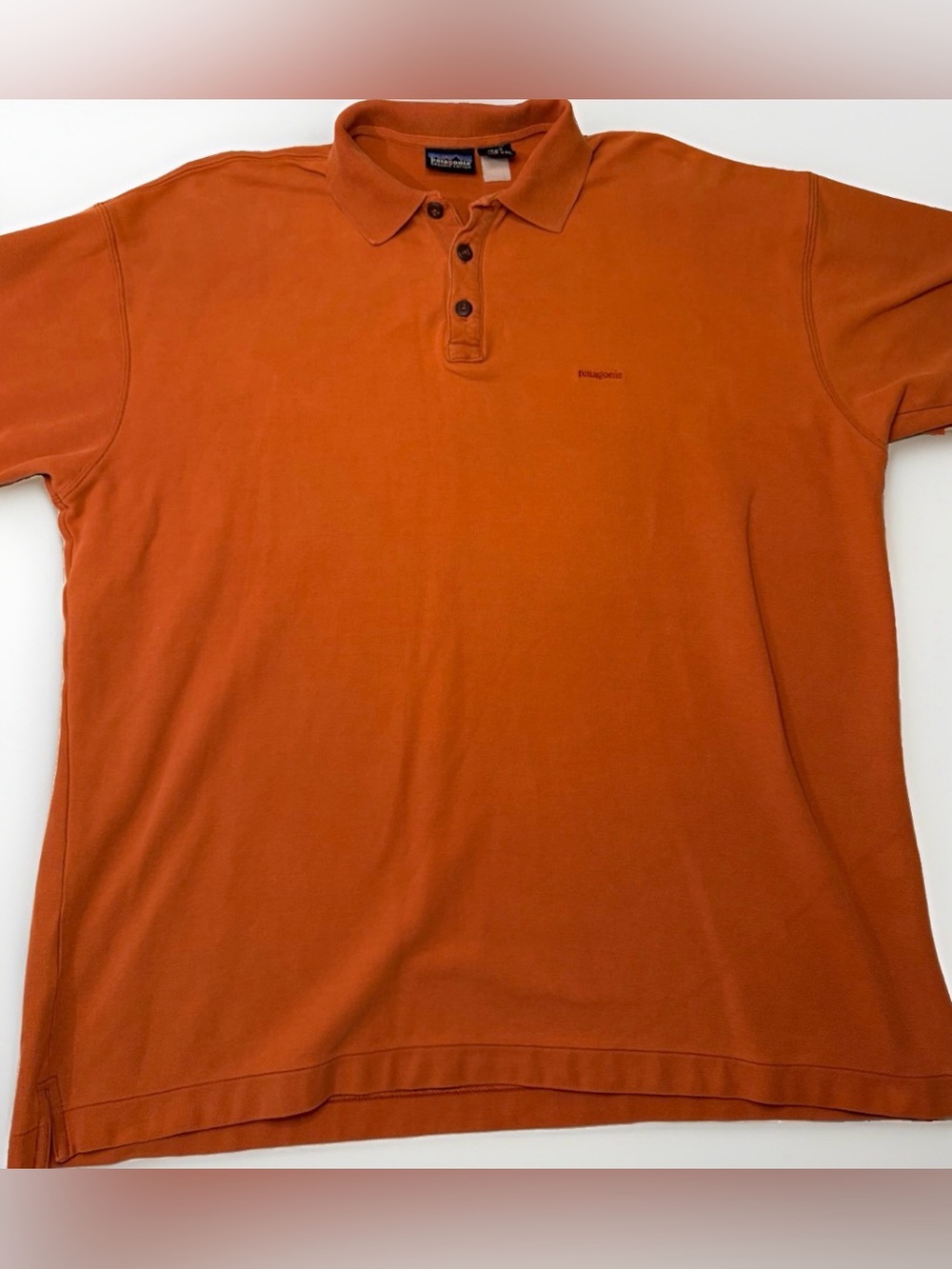 Vtg Patagonia Logo Organic Cotton Orange S/S Pique Mesh Polo Men's Sz L